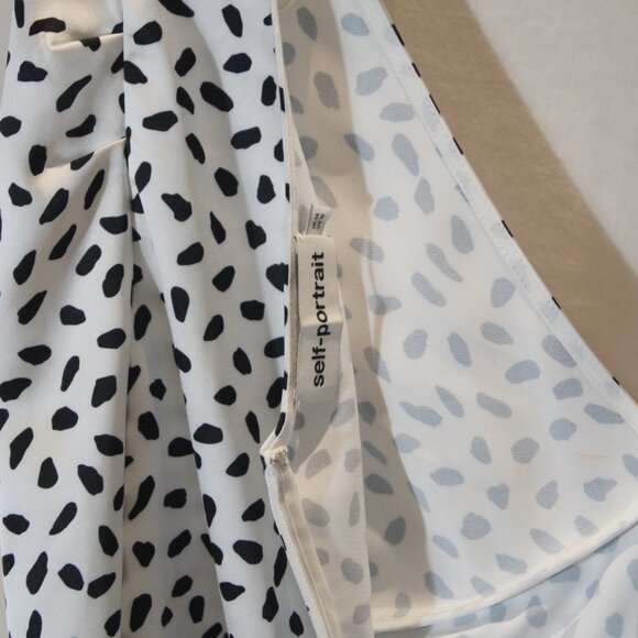 Self-Portrait White Black Dalmatian Print Long Sleeve V-Neck Premium Designer - Picture 8 of 8